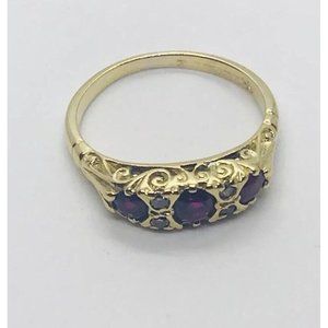 Vintage Vitorian Fine Ruby Diamond Band Ring 18k Yellow Gold S&D English